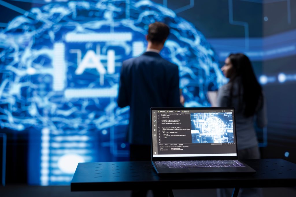 A futuristic dashboard with AI-powered automation managing emails, customer support, and payments.